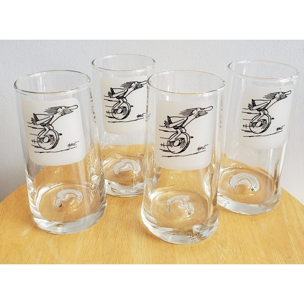 (4) Vintage 1970s BC Comics Johnny Hart Caveman pinched drink glasses 5" tall